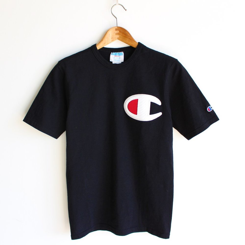 Champion Black Embroidered Crew Neck Tee